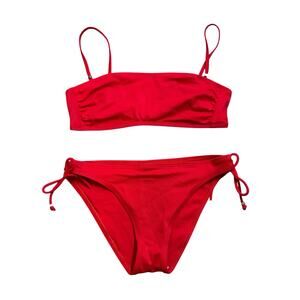 Y2K Esprit Beach Red Bandeau Top 2 Piece Bikini Swimsuit Size Large